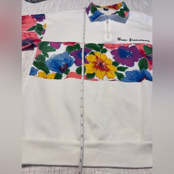 Vintage Jacqe White Floral Patchwork San Francisco Sweatshirt Medium - Picture 7 of 10